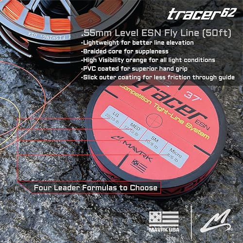 MAVRK USA Fly Fishing Line | Euro Nymph & Floating Lines | Level ESN Mono & Weight Forward Designs | High Visibility, Low Stretch, Freshwater Trout - color: Tracer 62, size: Medium