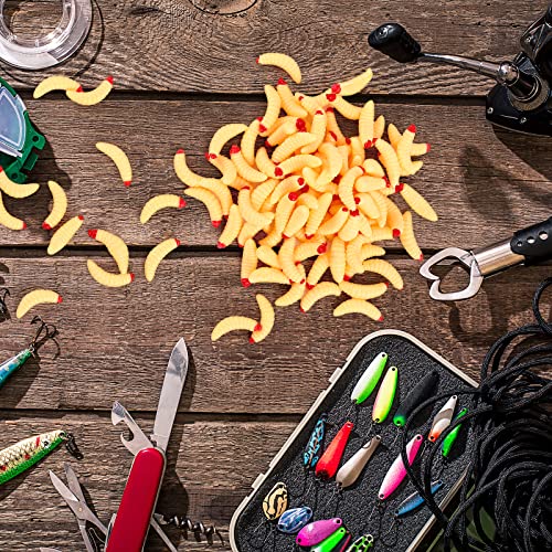 Fabbay 200 Pcs 20mm Soft Maggot Baits Fake Bread Worms for Fishing Lures for Artificial Wax Worms for Freshwater Saltwater Lake Trout Ice Fishing Lure
