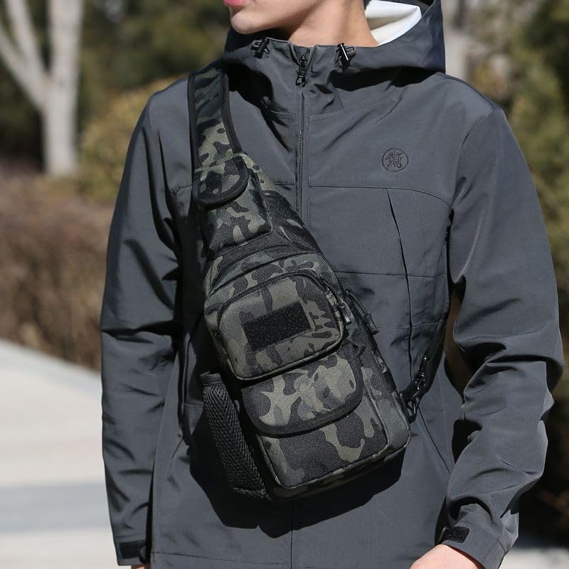 Sling Bag Crossbody Backpack for Men, Tactical Chest Shoulder Bags Daypack | Camouflage Cross Body Bag with Convertible Waterproof Shoulder Strap Trendy Casual Daypacks and Water Bottle Holder Chest Bag - color: Color 4