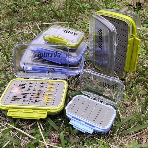 Aventik Waterproof Clear Fly Box Double Sides Floating Lightweight Fly Fishing Case Large Capacity Grip Foam Nymph Wet Dry Flies Lure Box(H18 Blue, SIZE A:4.24X3.04X1.36inch) - color: Blue, size: SIZE A:4.24X3.04X1.36inch