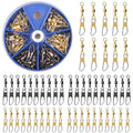 AGOOL Barrel Swivel Snap Kit - 50pcs Barrel Swivels with Safety Snaps High Strength Fishing Quick Connect Snap Swivels with Solid Ring Fishing Tackle Accessories Box Kit Size 4#,6#,8#,10#,12#,14# - color: 50pcs-black&gold