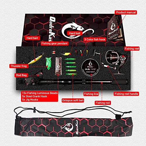 Fishing Rod and Reel Combos, Unique Design with X-Warping Painting, Carbon Fiber Telescopic Fishing Rod with Reel Combo Kit with Tackle Box, Best Gift for Fishing Beginner and Angler - color: Red, size: 2.7 m 8.86 ft (Tackle Box)