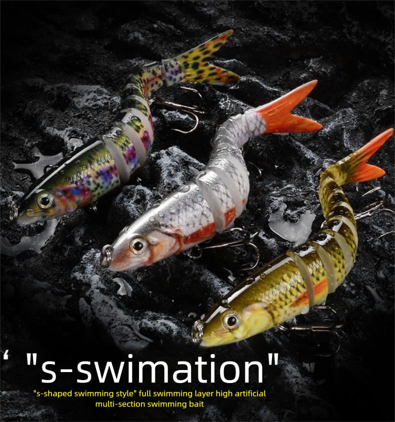 Fishing Lures for Freshwater and Saltwater, Realistic Fishing Lures with Storage Box for Bass Trout Crappie Walleye Pike Bluegill, Slow Sinking Jointed Swimbait, Extra 5pcs 6# and 5 pcs 8# Hooks