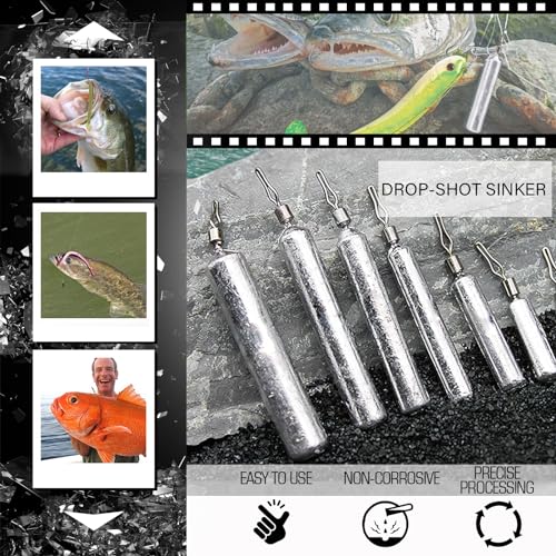 Atibin Drop Shot Fishing Weight Sinker Freshwater Casting Fishing Weights Lead Saltwater Shot Drop Rig Weights Cylinder Skinny - size: Size6 (3/4oz.) 25 pcs