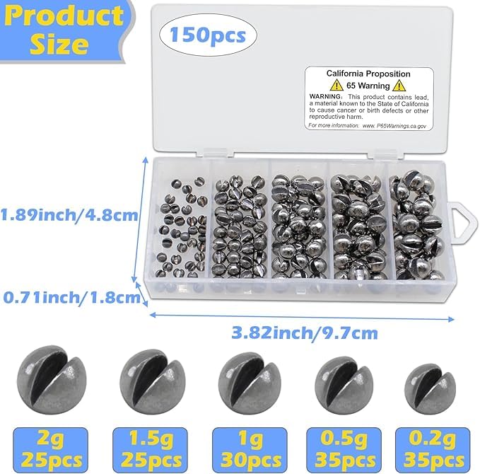 250/150pcs Split Shot Fishing Sinkers, Fishing Weights Sinkers Open Mouth Design Weights Clip Freshwater Saltwater Fishing Accessories - style: 150pcs Round