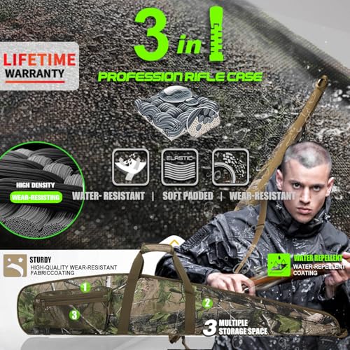 RAVOINCC Rifle Case Soft Shotgun Cases - Water Resistant Gun Carry Bag for Scoped Rifles with 3 Accessory Pockets Adjustable Shoulder Strap Available Length in 46 52 Inch - color: forest Green, size: 46inch