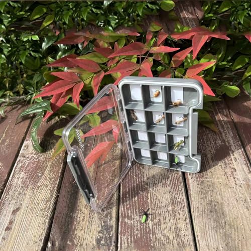 2PACK-Aventik Waterproof Slim Pocket Fly Box Fishing Hook Box Bait Storage Tackle Box(Small, 12 Magnetic Compartment) - style: M:Grey-12C
