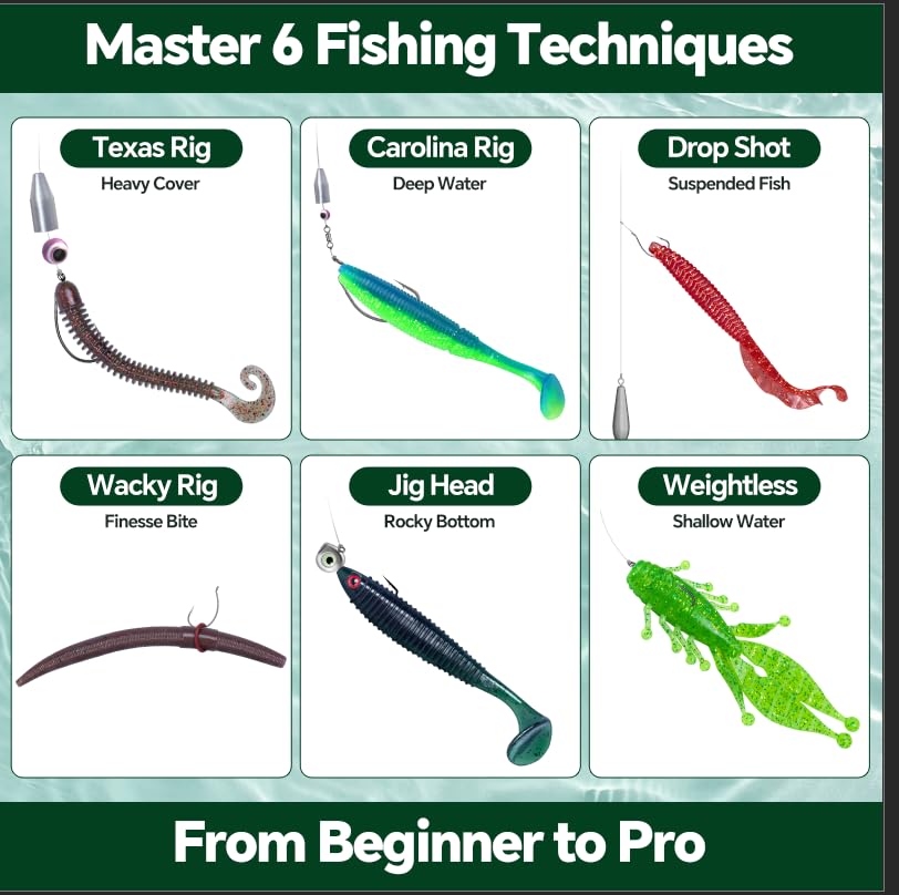 Clearance Bionics-Designed Durable Soft Plastic Fishing Lures Kit with Bonus Accessories, 3/4/5/6 Inch, 9-Type Lifelike Swimbaits in One Gear Set Included Tackle Box for Bass - color: Green box 15-type lures
