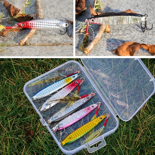Fishing Spoons Lures Saltwater Jigging Lures with Ultra-Sharp Hooks Micro Jigging Bait for Bass Tuna Salmon Grouper 5PCS