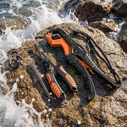 Fishing Tools Kit-Stainless Steel Fishing Pliers, Fish Lip Gripper, Multi-Functional Jaw Anti-Corrosion, Fishmen Must Have Fishing Gear - color: Orange