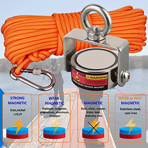 MUTUACTOR Magnet Fishing Kits,760lb Strong Rotating Fishing Magnets Heavy-Duty, Φ1.96''Neodymium Rare Earth Swivel Magnet with 65Ft Durability Rope,Sturdy Gloves for Retrieving Treasures in Rivers - style: 760lb Swivel Magnet (Double Sided)--Φ 1.96"