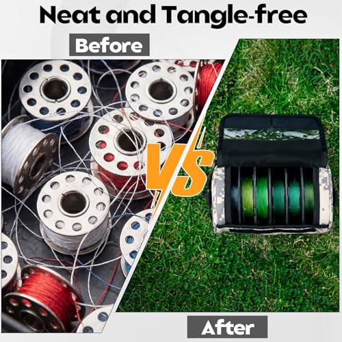 2 Pcs Fishing Line Management Bag Waterproof Nylon Fishing Line Storage Bag Transparent Window Removable Divider Leader Lines Spool Organization, Camouflage Khaki - color: Camouflage Khaki
