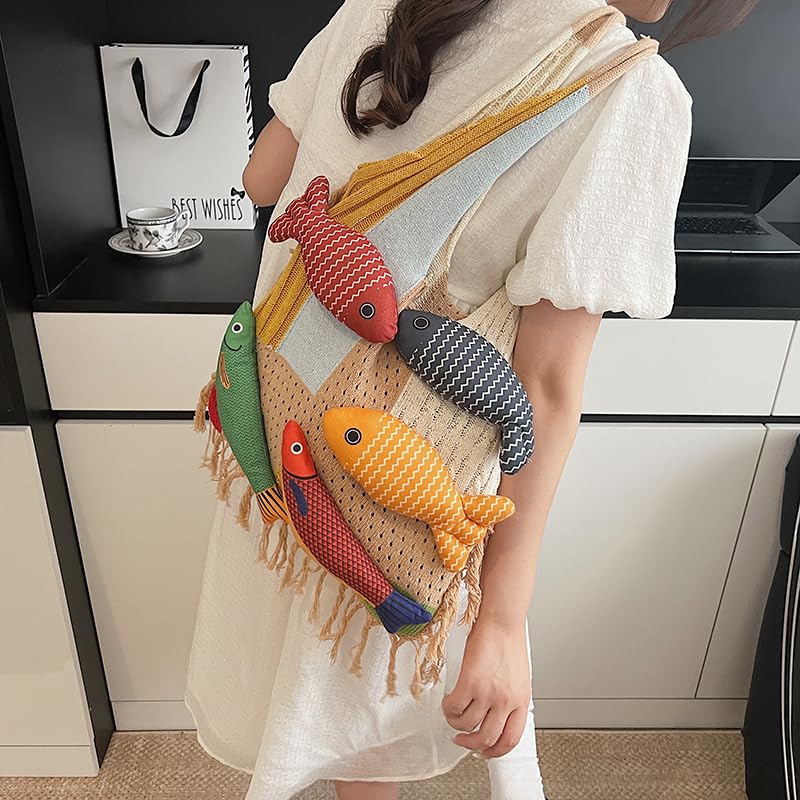 Bohemian style travel handbag for women large-capacity woven bag vacation beach seaside tote bag crochet purse - color: Khaki