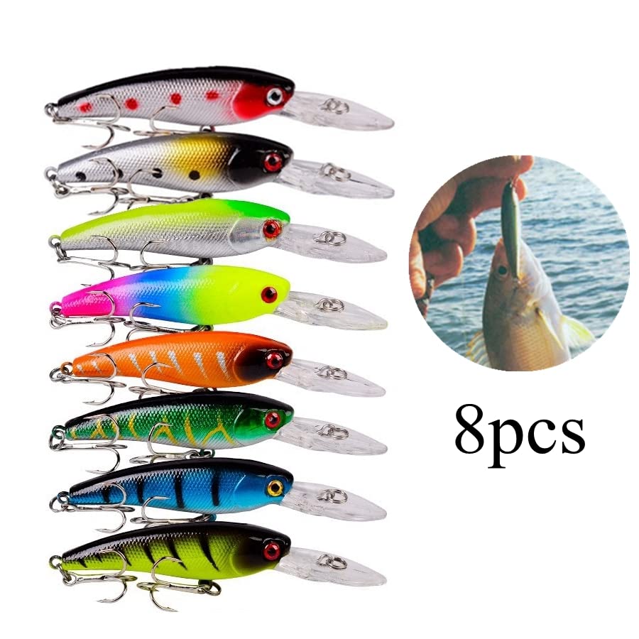 8pcs Fishing Lures Set - Minnow Swimbait Bass Trout Baits, Artificial Minnow Lures for Bass, Crank Bait for Trout, Salmon