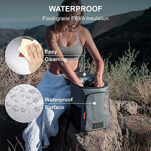 SPARTER Backpack Cooler Insulated Leak Proof 33/49 Cans, 2 Insulated Compartments Thermal Bag, Portable Lightweight Beach Travel Camping Lunch Backpack for Men and Women - color: Gray, size: 33 Can