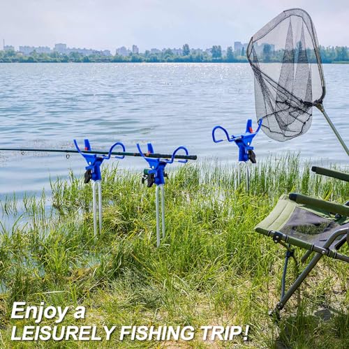 Libima 4 Pcs Fishing Rod Holders for Bank Fishing Rod Pole Holders 360 Degree Adjustable Stainless Steel Fishing Rod Stand Universal Folding Catfishing Equipment Bracket for Ground Catfish Father Gift