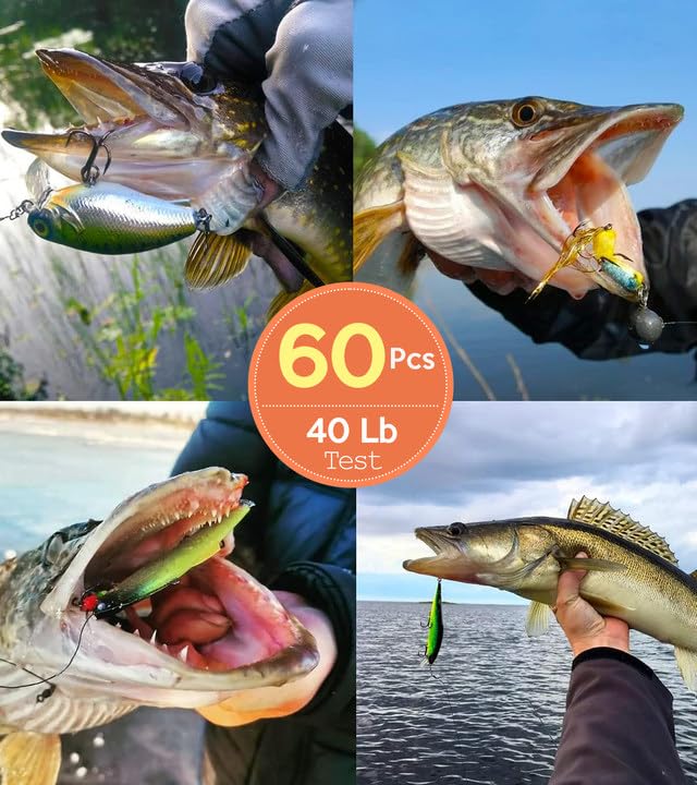 Fishing Leaders, Fish Line Stainless Steel Wire with Swivels Snap Connect Fishing Gear and Equipment Tackle Kit, for Lures Bait Rig Or Hooks, Fishing Gift - color: 50LB 60PCS Green