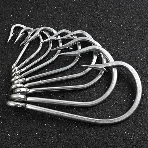 Large Giant Shark Fishing Hooks Saltwater,12pcs Forged Alligator Tuna Hooks Big Game Stainless Steel J Fish Hooks Extra Strong for Shark Swordfish Tuna Catfish 5/0-13/0 - size: 7/0-12Packs