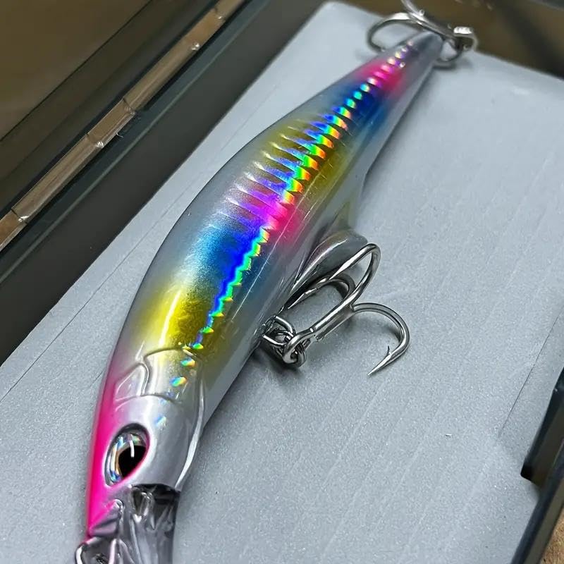 3pcs Sinking Bass Fishing Lures Saltwater Long Casting Laser Minnow Fishing Baits Hard Lure Fishing Kits Accessories (AH - color: AH1445C-5.5'' 1.6oz