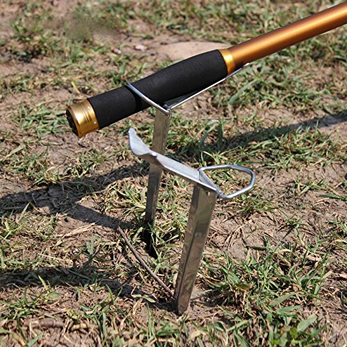 BASUNE Fishing Rod Holder Stainless Steel Ground Support Stand Fish Pole Folding Holder - 2 Packs