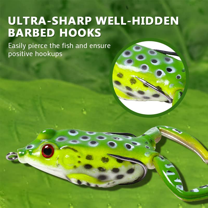 Frog Fishing Lures for Bass ，Weedless Fishing Lures，Top Water Frog Lures for Bass Fishing，Perfect Lifelike Surface Bass Lure, for Saltwater/Freshwater Bass Trout