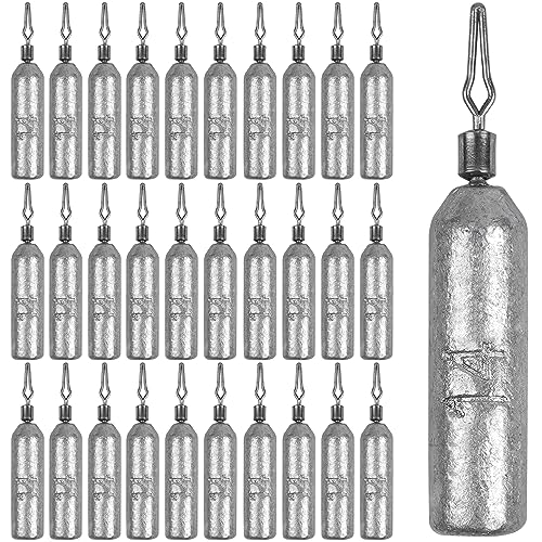 Fishing Drop Shot Weights Saltwater Fishing Sinkers Dropshot Fishing Sinker Skinny Pencil Shaped with Barrel Swivels Snagless Sinker Rig Fishing Weights for Freshwater Bass Fishing Lures - style: 1/2oz - 30pcs