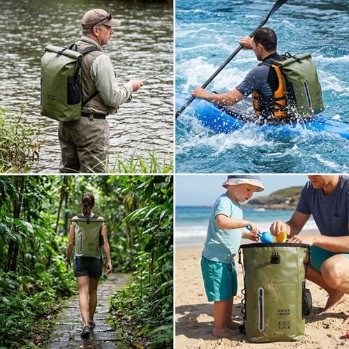Dry Bag Waterproof 25L-Floating & Lightweight Bags for Women Waterproof Backpack for Kayaking, Boating, Fishing, Paddle Boarding, Camping, Hiking, Roll-Top Seal & Adjustable Shoulder Straps - color: Olive Green