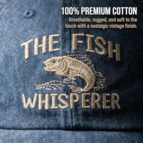 Fish Hats for Men Women,Funny Fishing Lover Gifts,Embroidered Washed Distressed Baseball Cap,Vintage Trucker Hat - color: Whisperer-blue