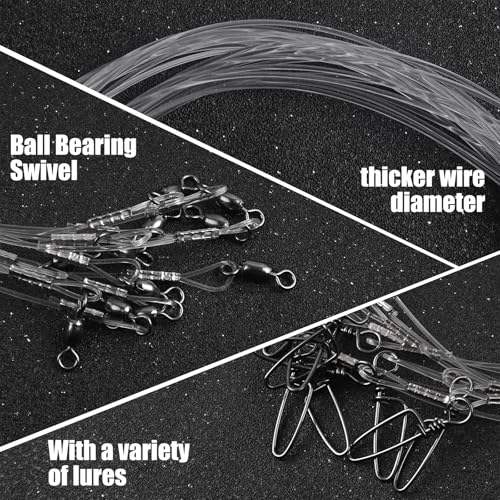 Fluorocarbon Fishing Leaders, 24pcs Invisible Wire Leader Line with Swivels Snap Fluorocarbon Fishing Line Leader Connects Lures Bait or Hooks for Saltwater Freshwater 20lb-50lb - size: 40LB-12''