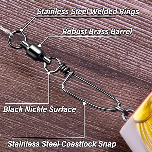 Alwonder 20-Pack Ball Bearing Swivels with Snaps, Fishing Snap Swivels Fishing Tackle Saltwater Freshwater Coastlock Snaps Barrel Swivel Leader Connector Downrigger Planer Release Clips - size: #2-49lb
