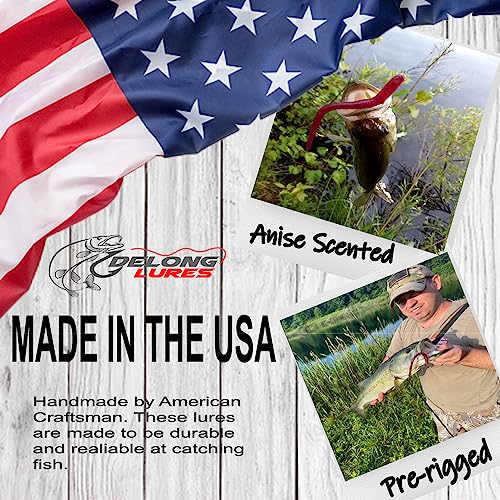 DELONG LURES: Weedless Fishing Lures 9" Pre-Rigged Fishing Worms - Weedless Bass Fishing Lures, Prerigged Soft Plastic Worm Fishing Lures for Bass, Pike, Bass Lures Baits Tackle - color: Value-5 Pack