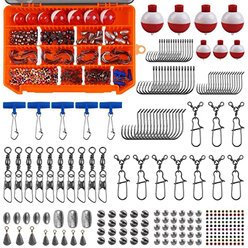 Fishing Accessories Kit - 258pc Tackle Box with Hooks, Bobbers, Weights & Swivels for Bass, Crappie & More
