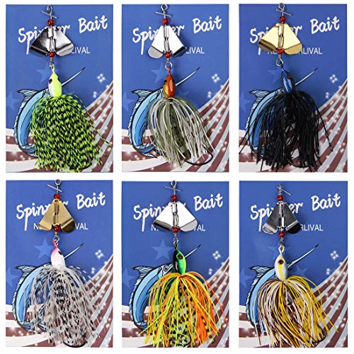 Spinnerbait Fishing Lures Kit Set, 6pcs Bass Fishing Buzzbait Multicolor Bass Trout Salmon Metal Spinner Baits Swim Jigs Freshwater Saltwater Fishing - color: Style A-6pcs
