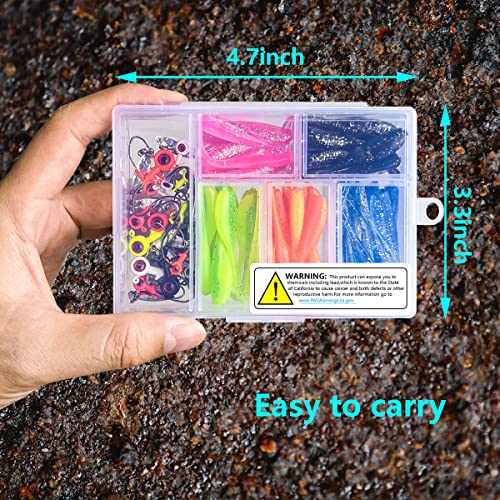 65Pcs Crappie Jigs Lure kit, 2 inch Crappie Bait with Fishing Jig Heads Hooks for Saltwater Freshwater Bass Trout - color: D: 15pcs crappie jigs and 50pcs lures