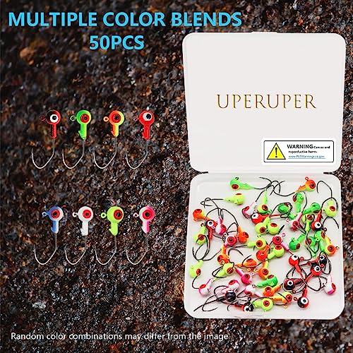 50pcs Fishing Jig Head Hooks kit, Round Ball Fishing Jigs with 3D Eyes Carbon Steel Hooks for Soft Lures Bass Freshwater Saltwater 1/8oz 1/6oz 1/4oz 1/16oz 1/35oz - color: Multi-colored - 50pcs, size: Size B- 1/16oz