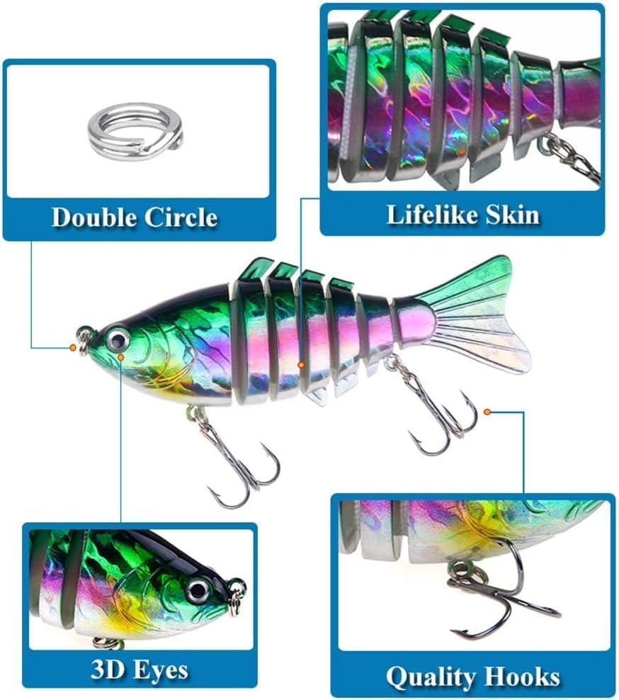 Multicolor Fishing Lures, Multi-Jointed Swimbaits, Plastic Artificial Lifelike Hard Baits, 10cm 15.6g, for Freshwater Saltwater