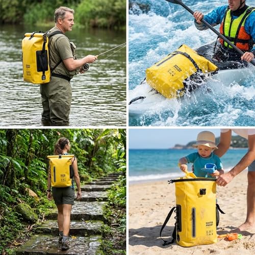 Dry Bag Waterproof 25L - Floating & Lightweight Bags for Women, Waterproof Backpack for Kayaking, Boating, Fishing, Paddle Boarding, Camping, Hiking, Roll-Top Seal & Adjustable Shoulder Straps - color: Yellow