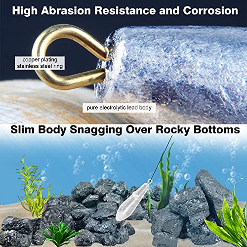 AMYSPORTS Drop Shot Fishing Weights Kit Lead Freshwater Fishing Sinkers Bass Casting Removable Fishing Weights Saltwater Streamlined - size: Size4 (2.1oz.) 8 pcs
