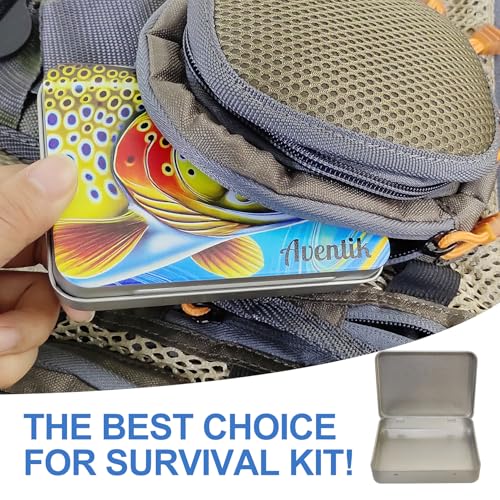 Aventik Metal Tin Portable Box Fly Fishing Tools Kit Includes a Fishing Knot Tool and Line Clipper Zinger Retractor Hook Remover Forceps - color: Tin box with 6pcs mini foam patch