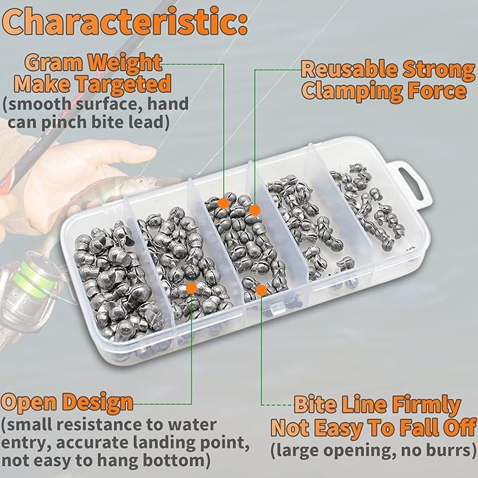 250/150pcs Split Shot Fishing Sinkers, Fishing Weights Sinkers Open Mouth Design Weights Clip Freshwater Saltwater Fishing Accessories - style: 150pcs Duckbill