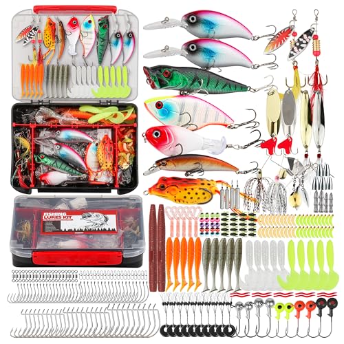 Fishing Tackle Box Set – Lure Kit for Freshwater & Saltwater, Crankbaits, Spinnerbaits, Soft Plastics, Jigs, Weights, Hooks – All-in-One Fishing Gear for Men - style: 298pcs