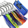 YOTO Trolling Lure Saltwater,6.5/9 inch 6 pcs Squid Skirted Deep Sea Fishing Lure kit,Tuna,Marlin,Wahoo,Shark,Mahi Trolling Fishing Lures - color: 6.5in - 6pcs
