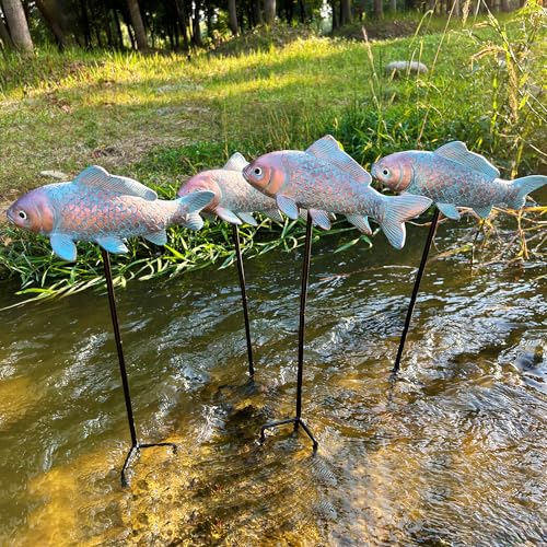 4PCS Antique Bronze Fish Garden Statue - Koi Fish Decor for Outdoors - 10.5 * 5Inch - Glow at Night