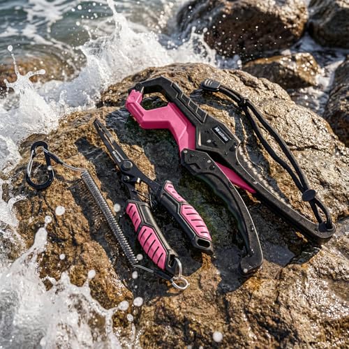 Fishing Tools Kit-Stainless Steel Fishing Pliers, Fish Lip Gripper, Multi-Functional Jaw Anti-Corrosion, Fishmen Must Have Fishing Gear - color: Pink