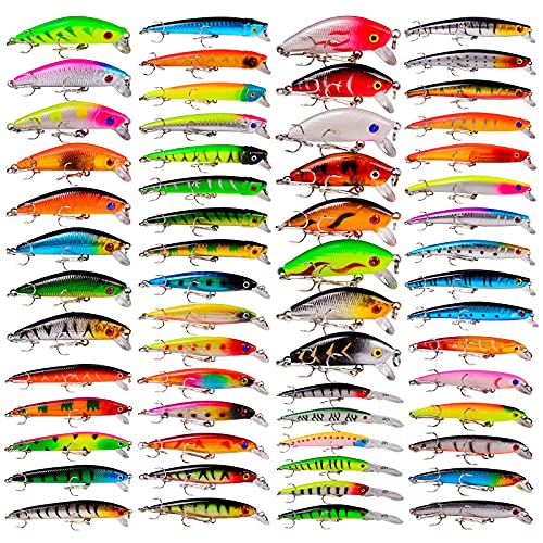 Bass Fishing Lures Kit Set Topwater Hard Baits Minnow Crankbait Pencil VIB Swimbait for Bass Pike Fit Saltwater and Freshwater - color: 011-59pcs