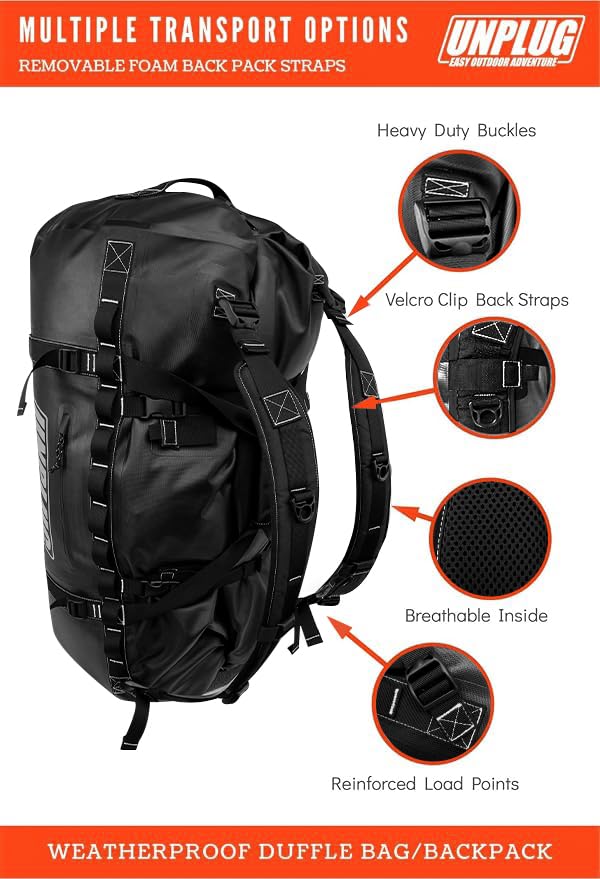 UNPLUG Ultimate Adventure | 1680D Heavy Duty Waterproof Bag | Large Travel Bag which can be Used for Camping, Motorcycling, Boating, or Hunting|110L BLACKOPS - color: BlackOps, size: 110L