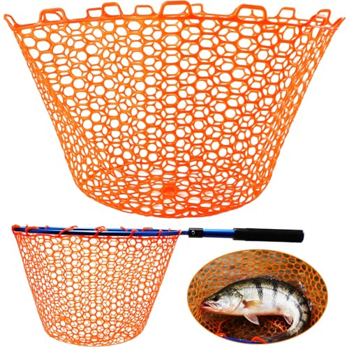 Dovesun Rubber Fishing Net Replacement Netting Without Handle Clear Black Fishing Nets for Fish Fly Fish Landing Net Bag for Freshwater Saltwater Foldable Trout Net Rubber Mesh 5 Sizes White Black Red - color: Red, size: 17.6"dia-15.6"depth(55.4"Circumfer
