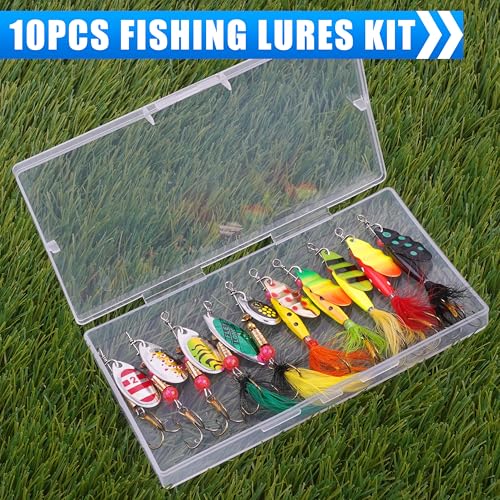 Spinnerbaits Rooster Bait Tail Fishing Lures Kit Inline Spinner Spoon Lures Bass Salmon Trout Hard Metal Spinner Baits for Saltwater Freshwater - style: 10pcs Spinnerbaits-a