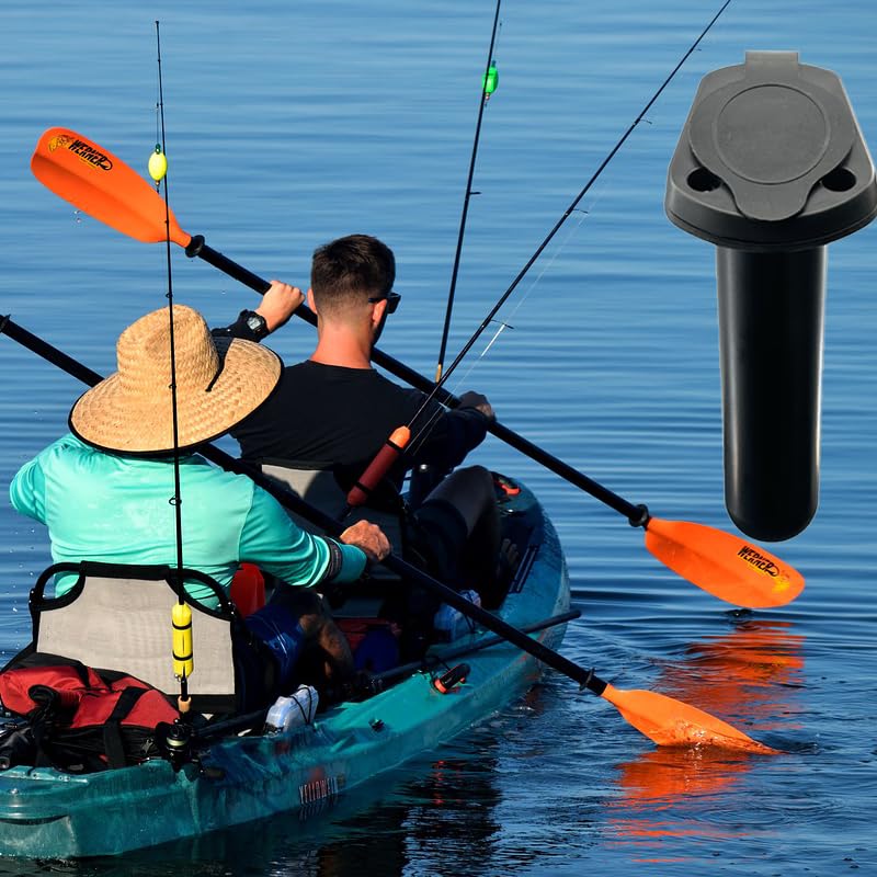 ISURE MARINE 4pc Kayak Fishing Rod Holder - Plastic Flush Mount Boat Rod Holders with Cap Cover for Canoe and Fishing Tackle Accessory