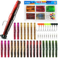 PLUSINNO Wacky Worm Fishing Lure Kit, Soft Plastic Fishing Lures, Grub Baits Hook Wacky Rig Bass Trout Fishing Worms Lures w/Tackle Box - color: 44PCS Stick Worms Ned Rig Kit